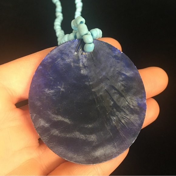 Blue and Teal Double Circle Pendant Necklace - Picture 4 of 8